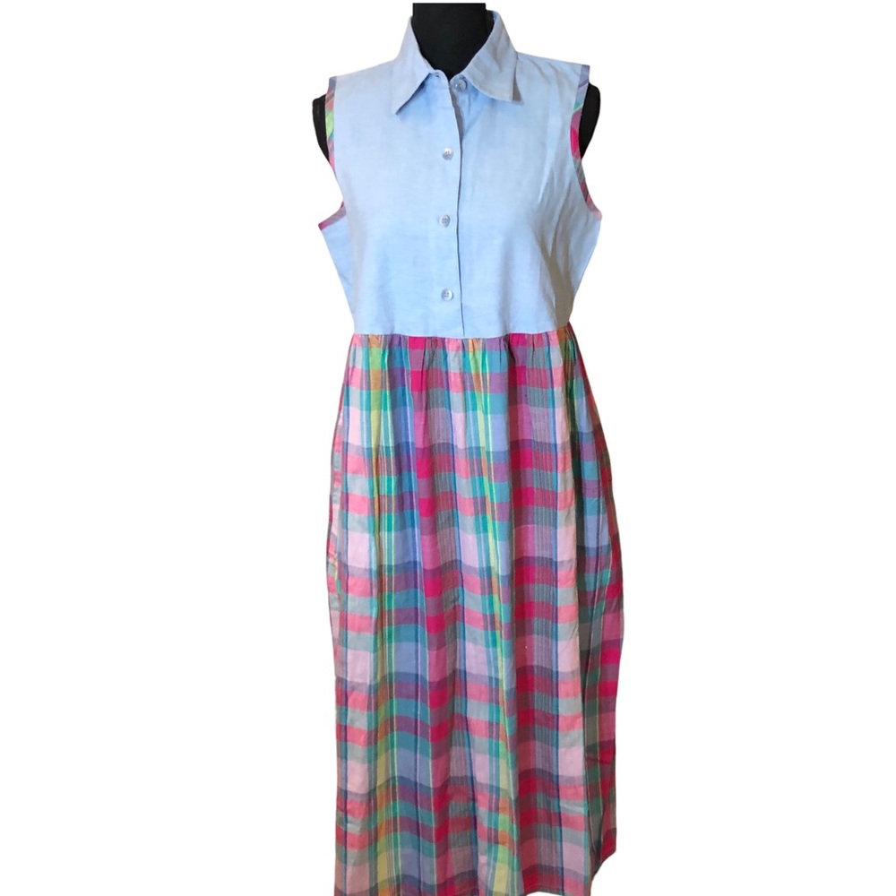 VTG Day In Day Out Cotton Plaid Popover Shirt Dress S